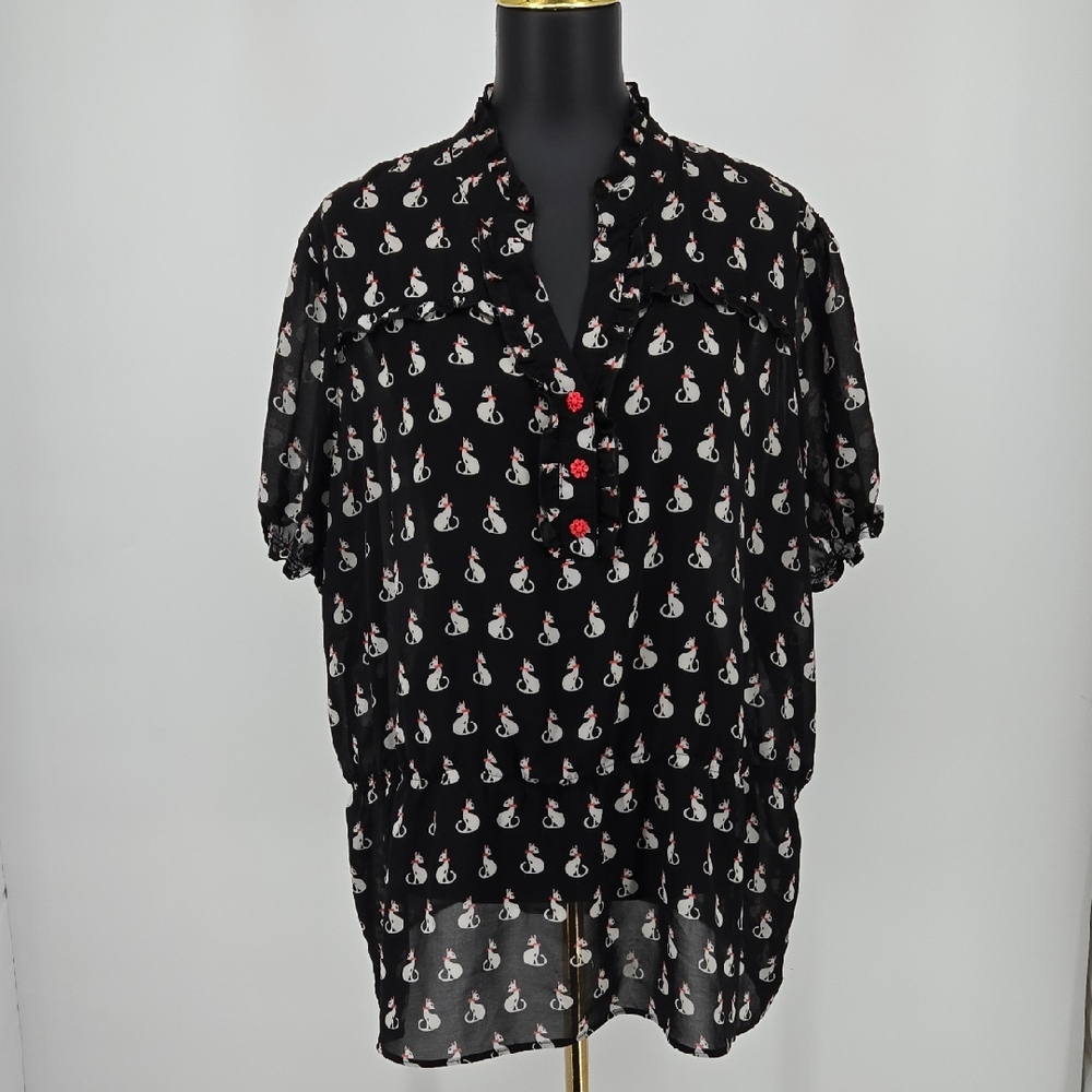 American Rag Cie Short Sleeve Shirt Blouse Cats Plus Size Curvy Tag Size 3x